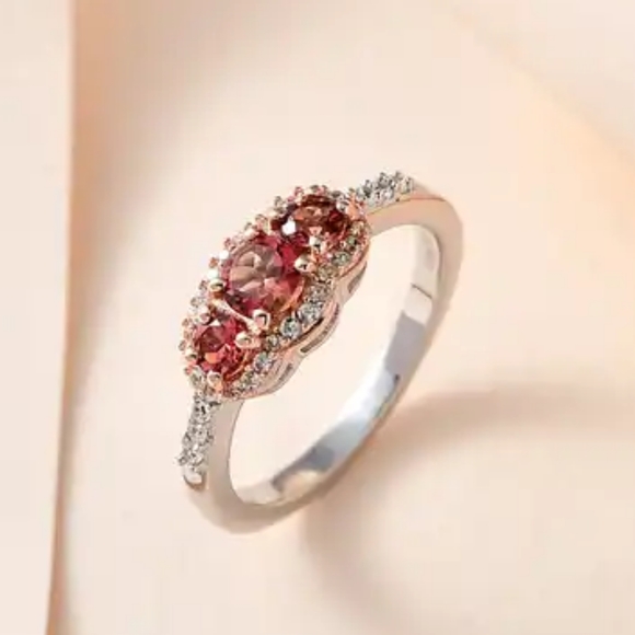 Authentic Blush Tourmaline Ring in Vermeil RG and Platinum Over Sterlng Silver - Picture 3 of 6